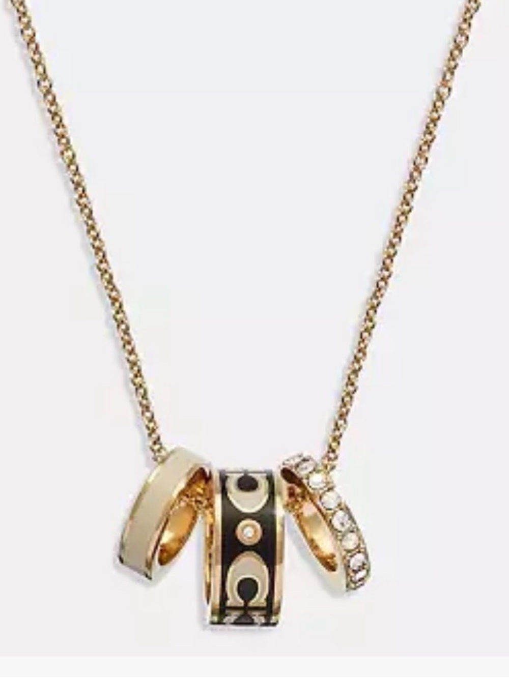 Coach Gold-Tone Necklace with Black and Cream Charm Accents